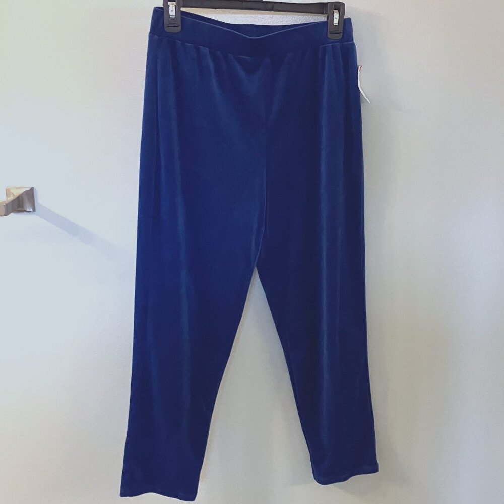 NWT Womens Basic Edition Velour Holiday Pants - Blue Small